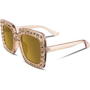 Women Sparkling Crystal Sunglasses Oversized Square Thick Frame B2283